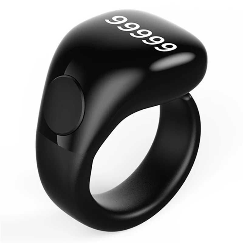 D02 Tasbih Zikr Anel Inteligente com Contador Digital Impermeável de 5 Dígitos com Lembrete de Adhan - Preto