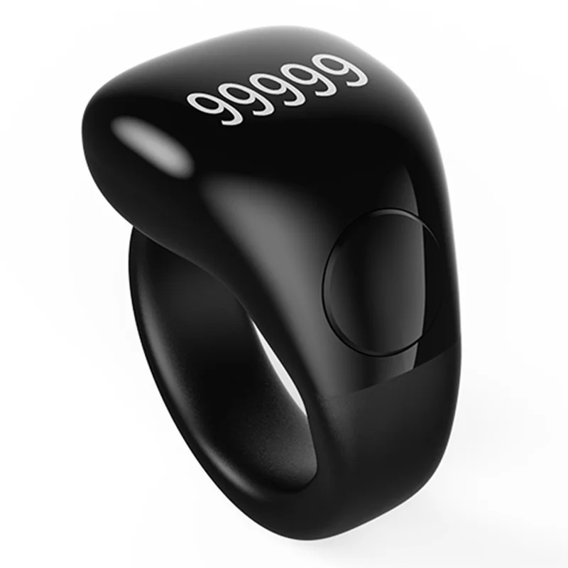 D02 Tasbih Zikr Anel Inteligente com Contador Digital Impermeável de 5 Dígitos com Lembrete de Adhan - Preto