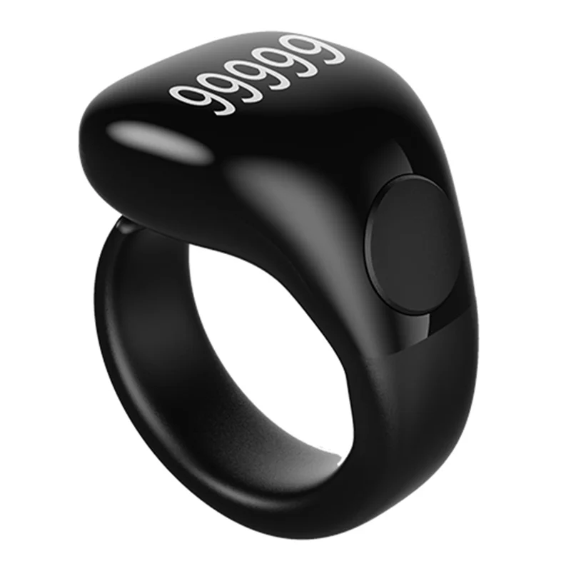 D02 Tasbih Zikr Anel Inteligente com Contador Digital Impermeável de 5 Dígitos com Lembrete de Adhan - Preto