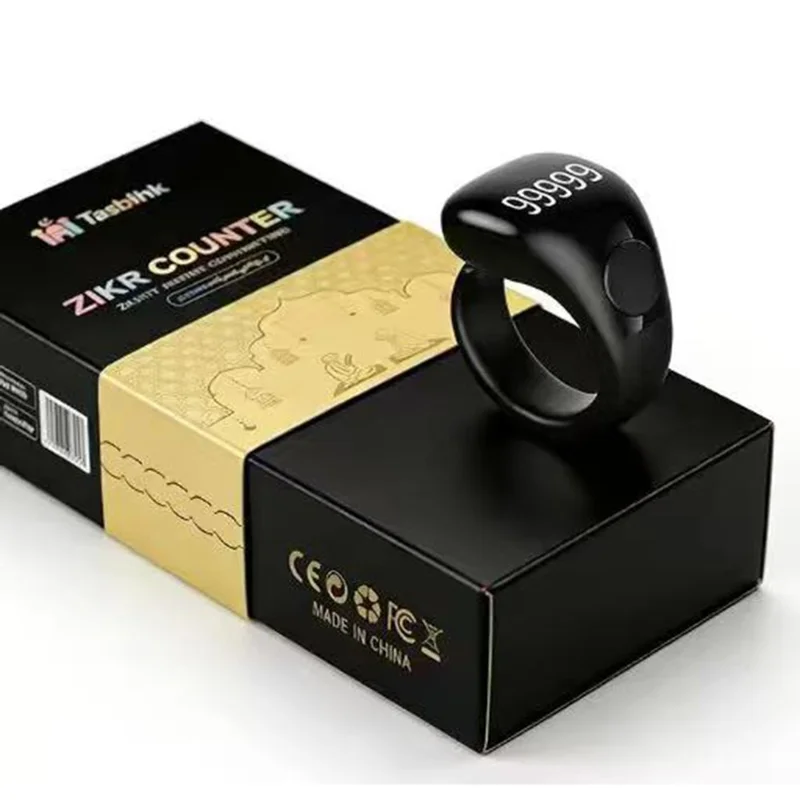 D02 Tasbih Zikr Anel Inteligente com Contador Digital Impermeável de 5 Dígitos com Lembrete de Adhan - Preto