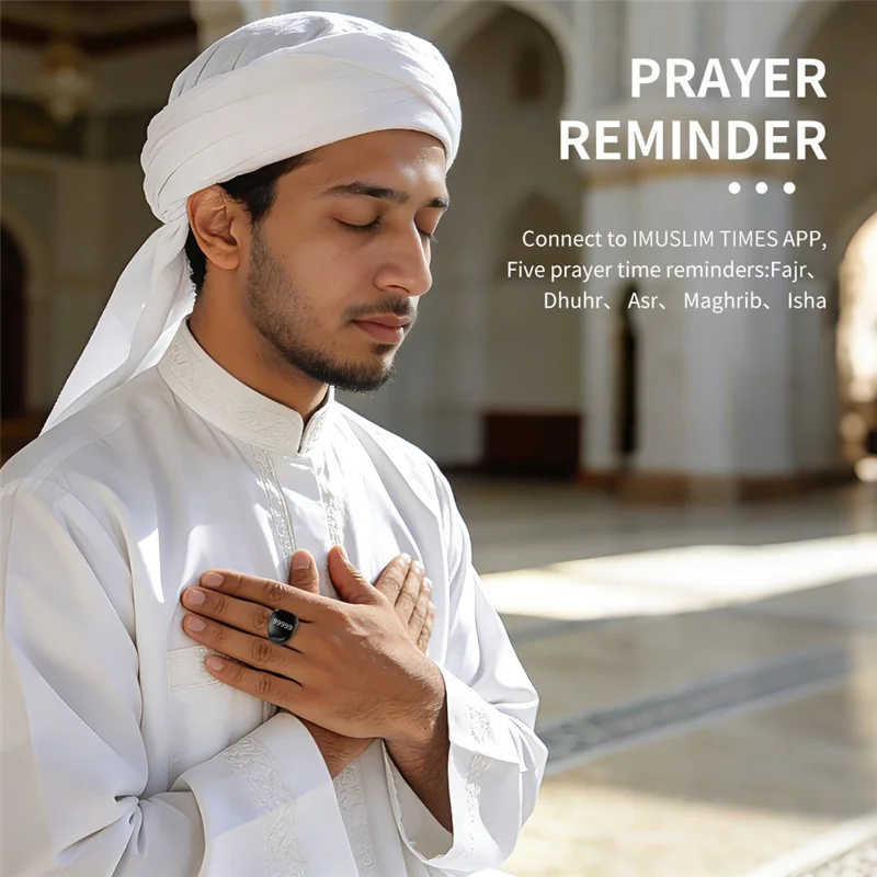 D02 Tasbih Zikr Anel Inteligente com Contador Digital Impermeável de 5 Dígitos com Lembrete de Adhan - Preto
