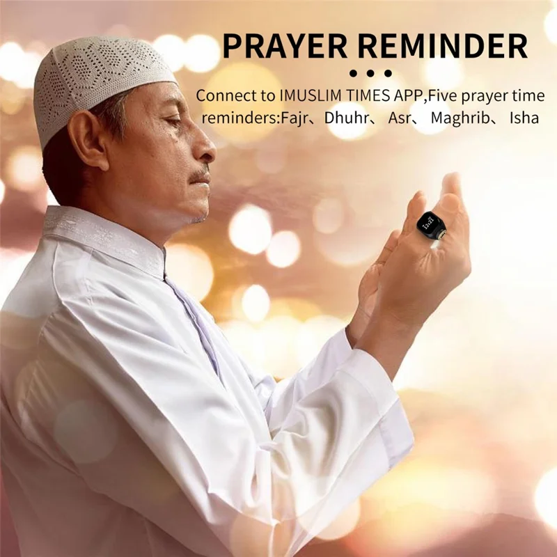 18mm Tasbih Zikr Smart Ring Bluetooth-compatible Digital Counter with Azan Alarm Prayer Reminder - Black