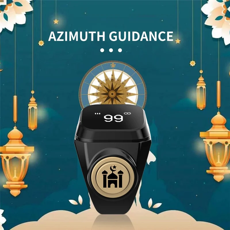 18mm Tasbih Zikr Smart Ring Bluetooth-compatible Digital Counter with Azan Alarm Prayer Reminder - Black