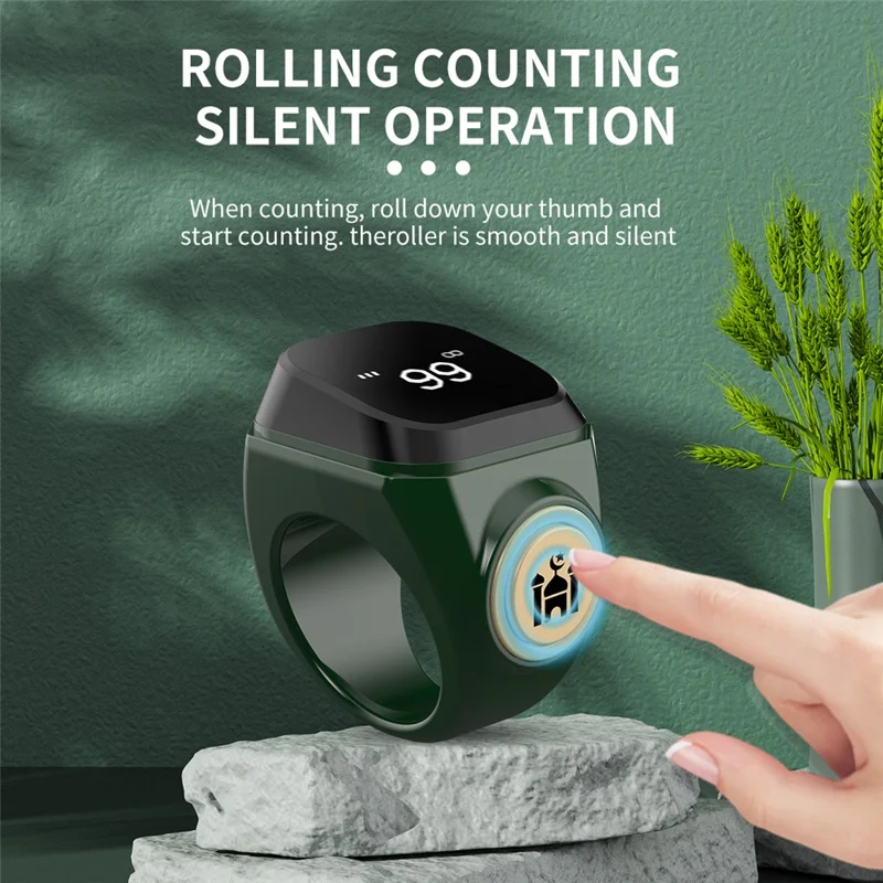 18mm Tasbih Zikr Smart Ring Bluetooth-compatible Digital Counter with Azan Alarm Prayer Reminder - Black