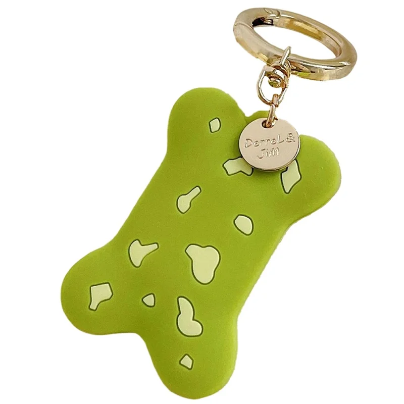 For Apple AirTag Silicone Case Bone-Shaped Cow Print Keychain Protective Cover - Green