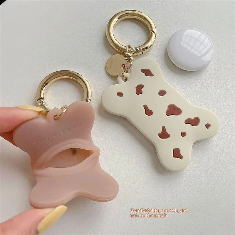 For Apple AirTag Silicone Case Bone-Shaped Cow Print Keychain Protective Cover - Green