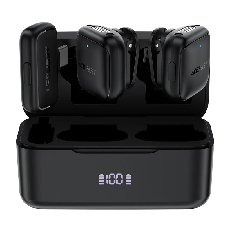 ACEFAST R6 Microfono Lavalier Wireless Dual con Riduzione del Rumore AI, Pickup a 360°, Bassa Latenza 25ms - Nero