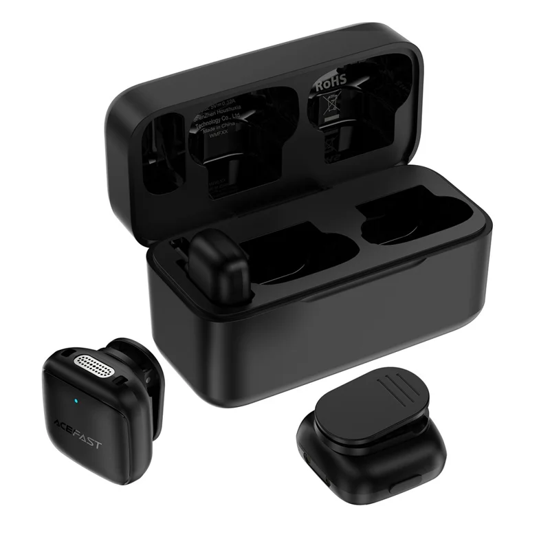 ACEFAST R6 Microfono Lavalier Wireless Dual con Riduzione del Rumore AI, Pickup a 360°, Bassa Latenza 25ms - Nero