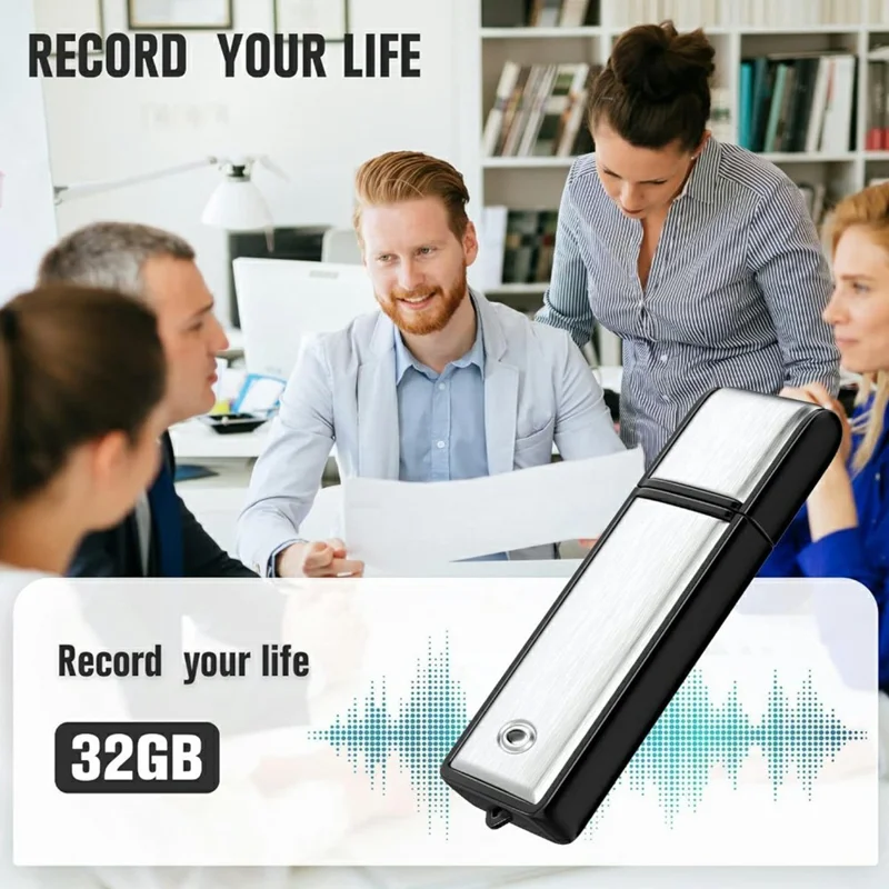 SK858 32GB USB Flash Drive Voice Recorder Noise Cancelling One-Key Recording for Meeting - Silver