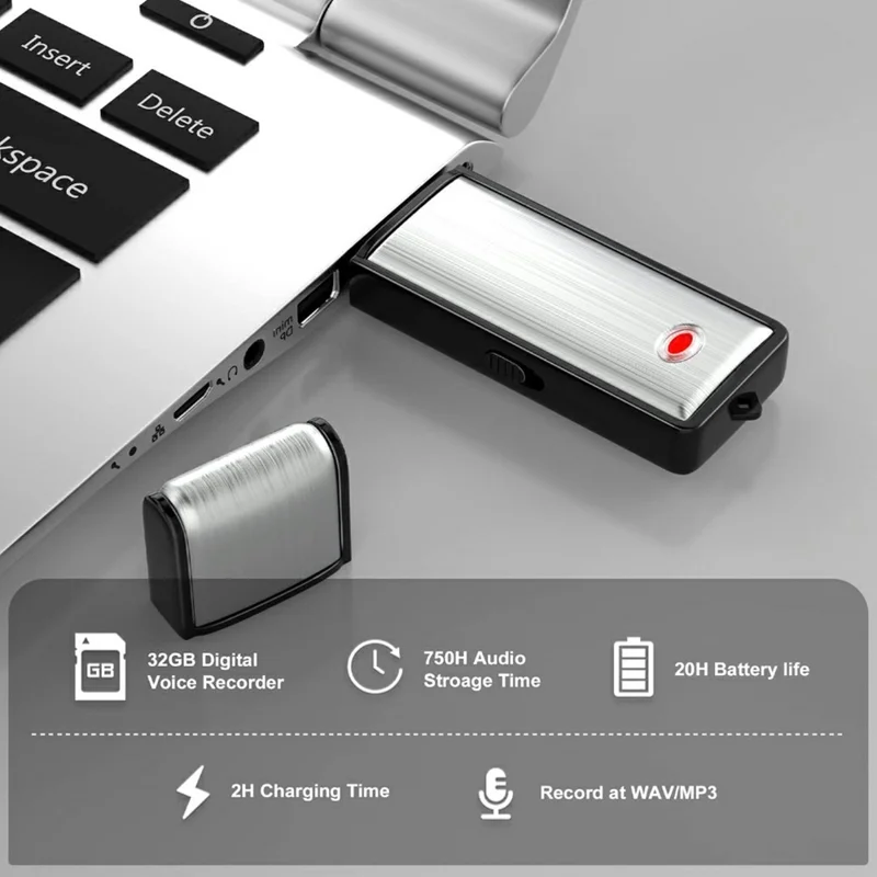 SK858 32GB USB Flash Drive Voice Recorder Noise Cancelling One-Key Recording for Meeting - Silver