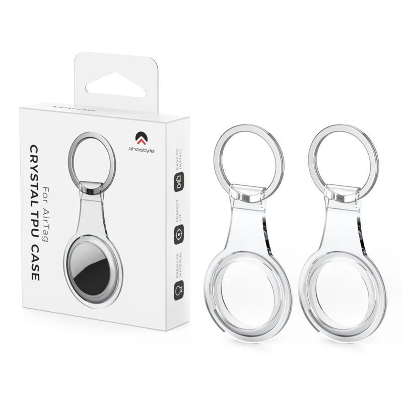 AHASTYLE WG35 2Pcs for AirTag Case Clear TPU Shockproof Protective Cover with Metal Key Ring - Transparent