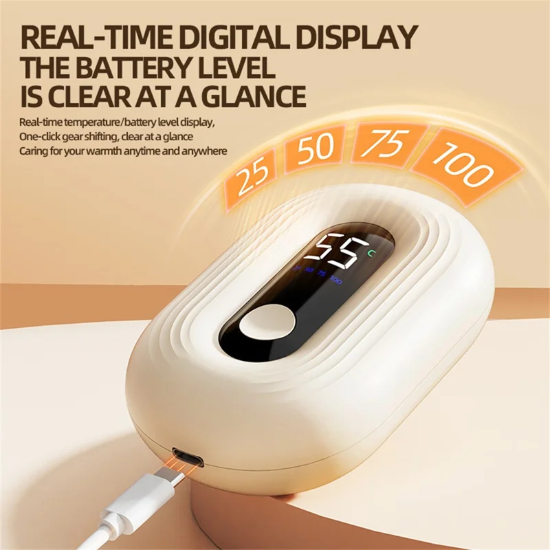 Réchauffeur de mains N12 1200 mAh, affichage numérique LED, 3 niveaux de température, chauffage rapide USB Type-C - Rose