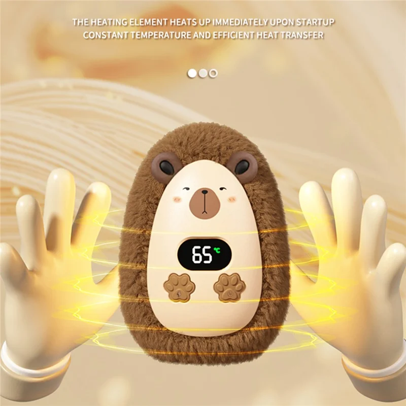 N10 Chauffe-Mains en Peluche de Dessin Animé 1200 mAh Affichage Numérique 3 Vitesses, Chauffage Portable à Emporter - Capybara
