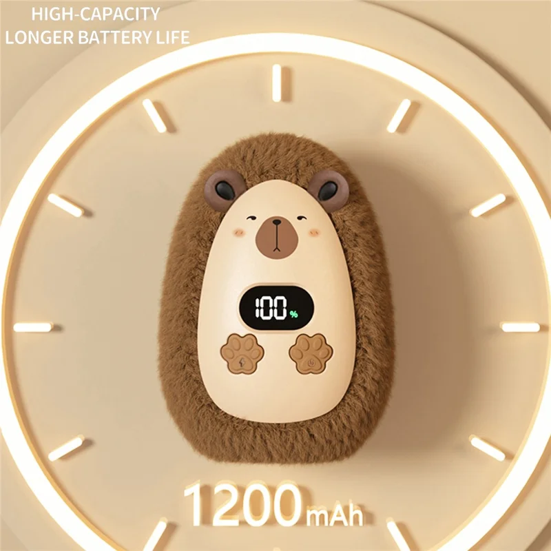 N10 Chauffe-Mains en Peluche de Dessin Animé 1200 mAh Affichage Numérique 3 Vitesses, Chauffage Portable à Emporter - Capybara