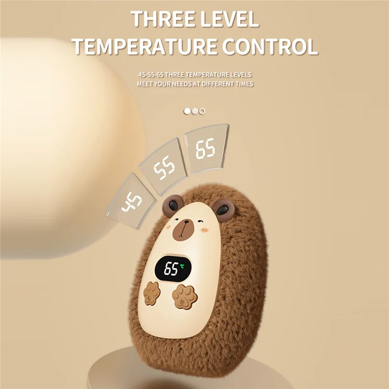 N10 Chauffe-Mains en Peluche de Dessin Animé 1200 mAh Affichage Numérique 3 Vitesses, Chauffage Portable à Emporter - Capybara