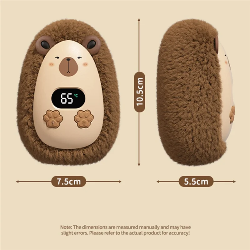 N10 Chauffe-Mains en Peluche de Dessin Animé 1200 mAh Affichage Numérique 3 Vitesses, Chauffage Portable à Emporter - Capybara