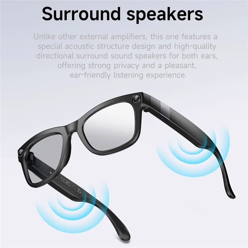 GM6 Bluetooth-compatible Music Smart Glasses with 2MP Camera Video Recording AI Translation - Sunglasses