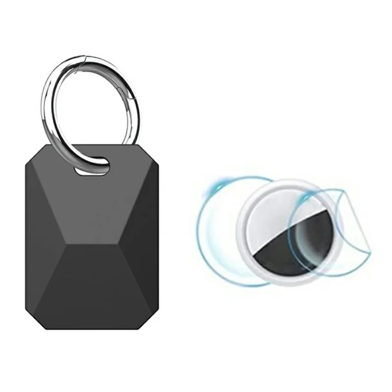 For Apple AirTag Silicone Protective Case Punk Style Anti-Lost Shockproof Cover with Protective Film - Black