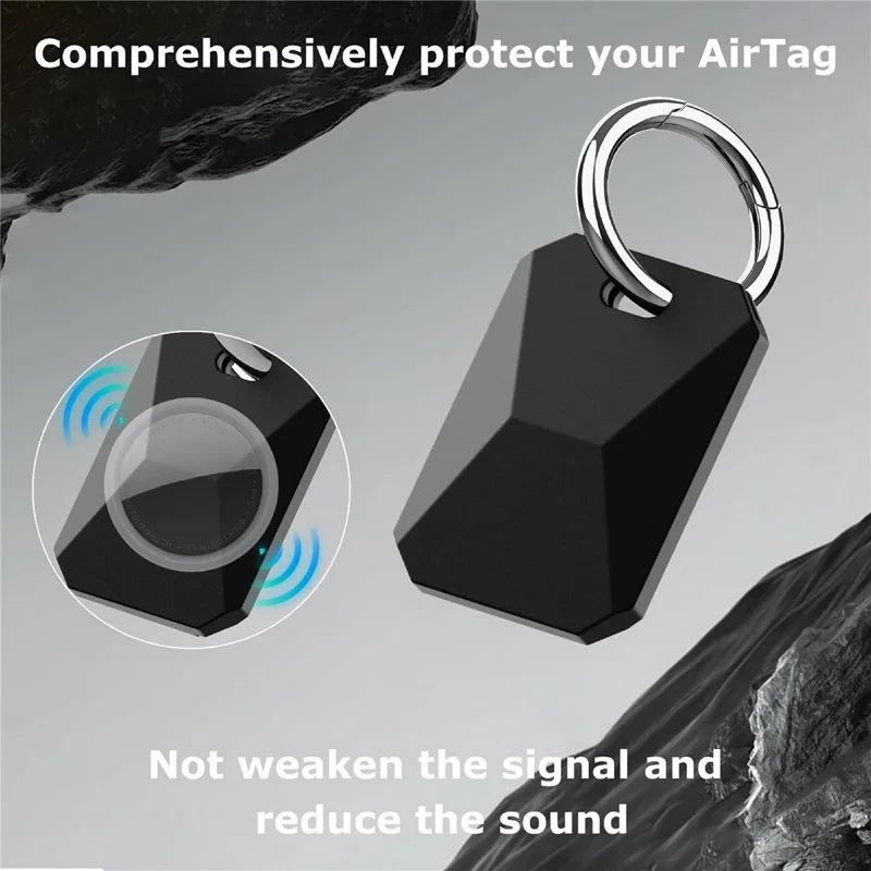 For Apple AirTag Silicone Protective Case Punk Style Anti-Lost Shockproof Cover with Protective Film - Black