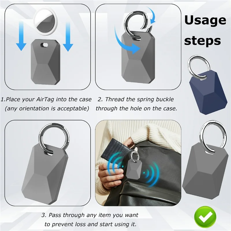 For Apple AirTag Silicone Protective Case Punk Style Anti-Lost Shockproof Cover with Protective Film - Black
