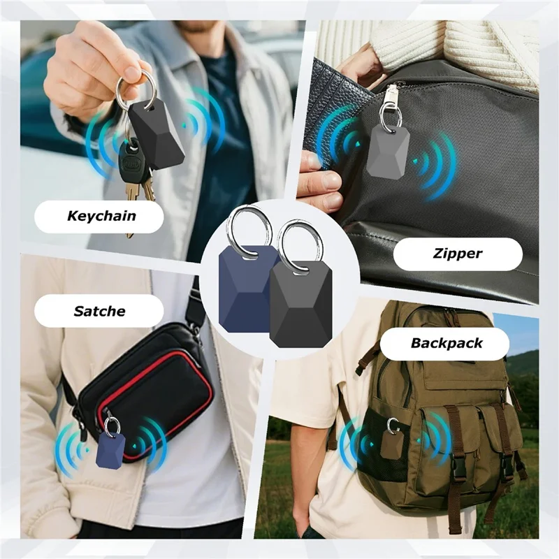 For Apple AirTag Silicone Protective Case Punk Style Anti-Lost Shockproof Cover with Protective Film - Black