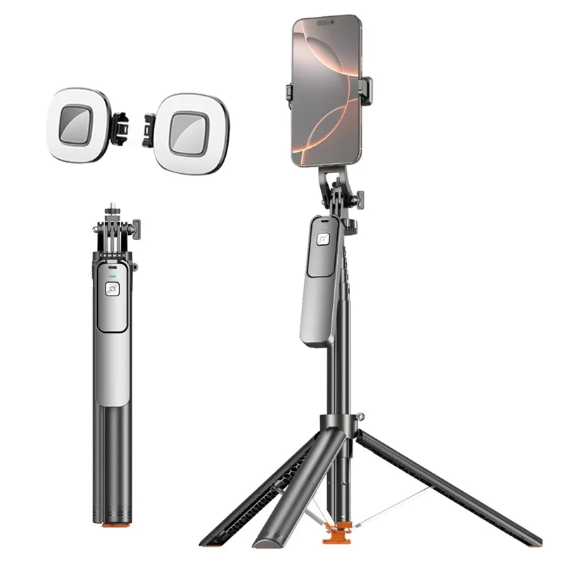 T03 1.96m Selfie Stick with 2Pcs Square Fill Light Auto-Open Tripod 360 Degree Panoramic Head Bluetooth-compatible Remote for Travel