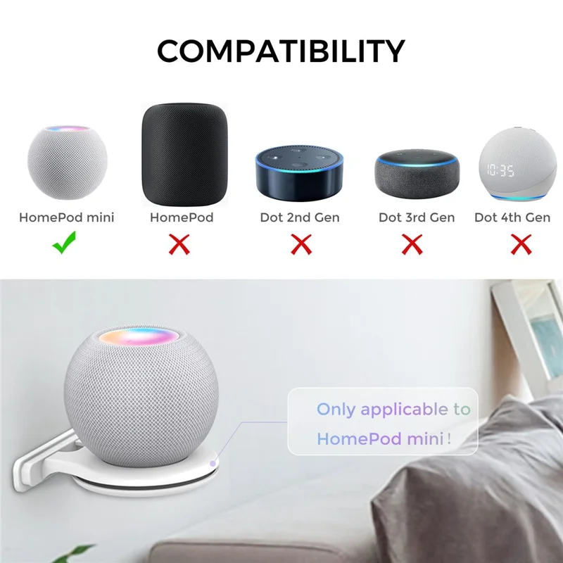 AHASTYLE 2 Pack Wall Mount Holder for HomePod mini Speaker Mount Stand with Cable Management  - White