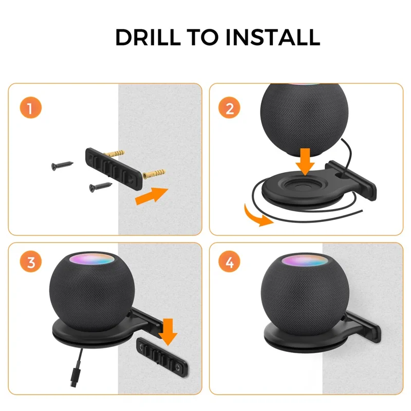 AHASTYLE 2 Pack Wall Mount Holder for HomePod mini Speaker Mount Stand with Cable Management  - Black