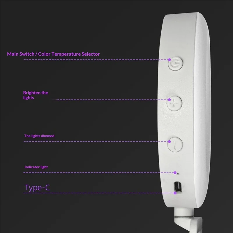 S-3 LED Ring Fill Light with Makeup Mirror Phone Clip Selfie Vlogging Beauty Lighting for Photography Streaming - White