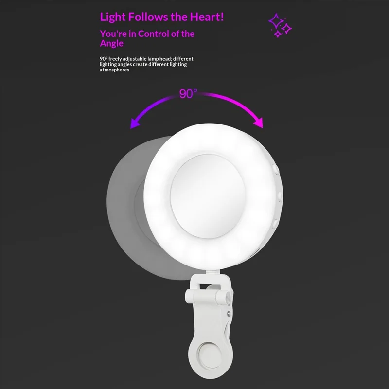S-3 LED Ring Fill Light with Makeup Mirror Phone Clip Selfie Vlogging Beauty Lighting for Photography Streaming - White