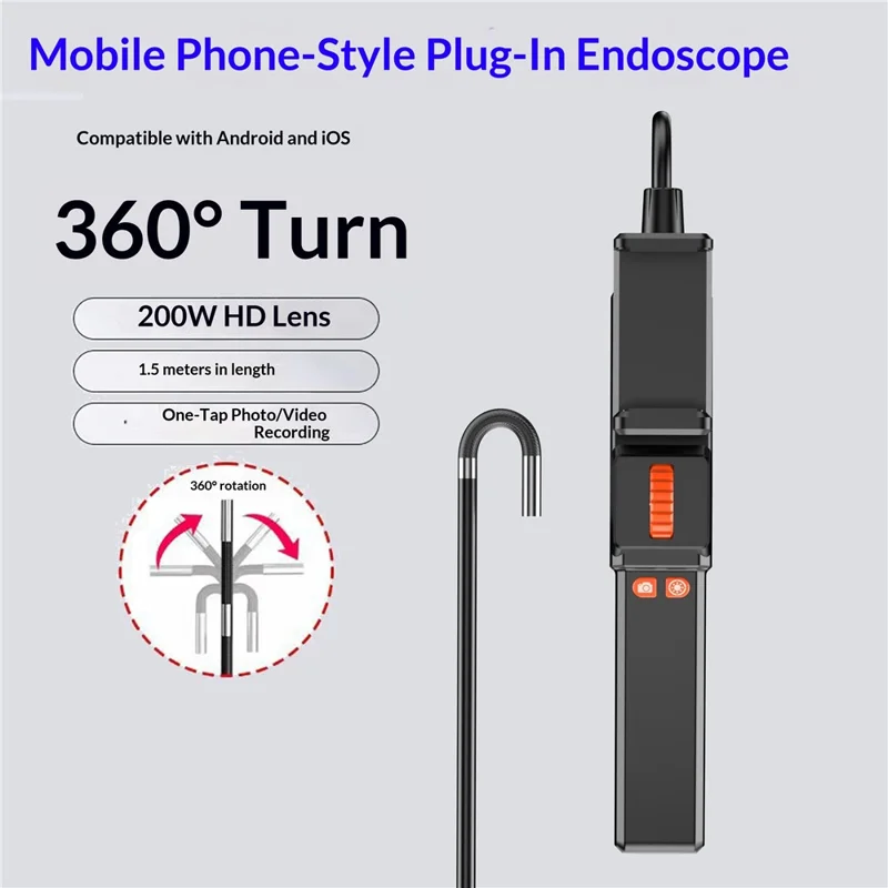 Z01 USB Endoscope with 1m Cable 6.5mm Single Lens Dual Direction Borescope Camera for iOS Android Automotive Plumbing Pipe Detection
