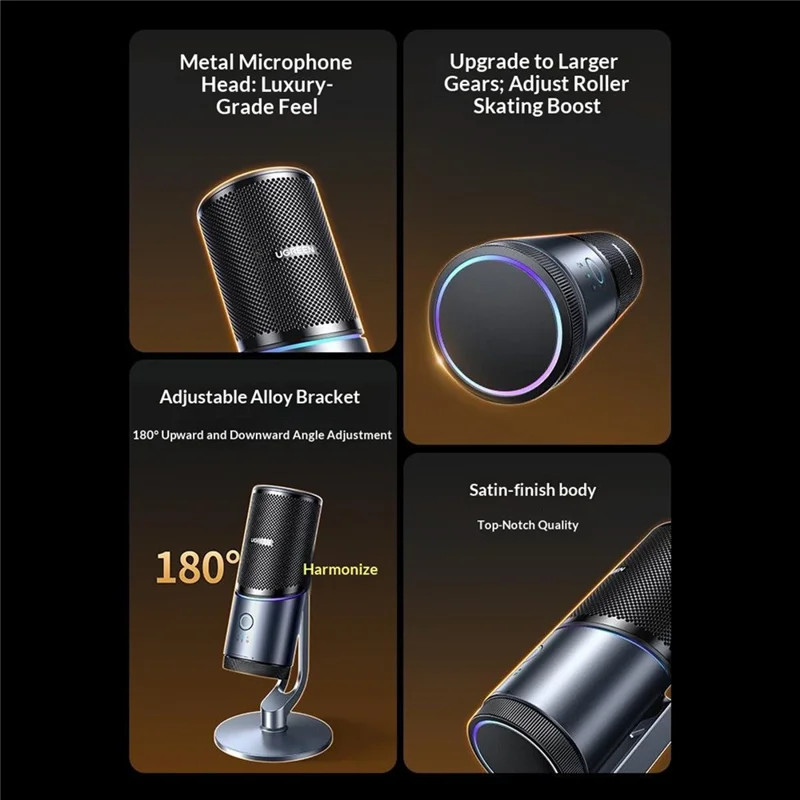 UGREEN CM769 USB-C Condenser Microphone with DSP Intelligent Noise Reduction RGB Lighting Desktop Mic for Live Streaming Recording