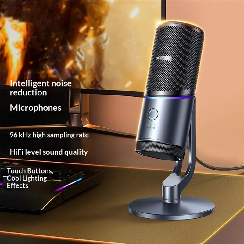UGREEN CM769 USB-C Condenser Microphone with DSP Intelligent Noise Reduction RGB Lighting Desktop Mic for Live Streaming Recording