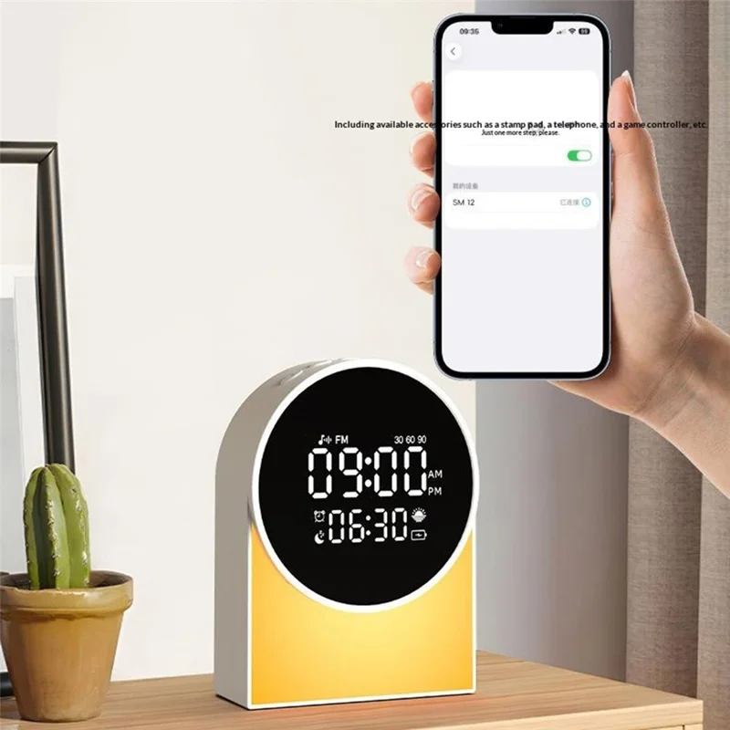 SM12 Multi-function Bluetooth-compatible Sleep Sound Machine Alarm Clock FM Radio LED Night Light with 20 White Noise Tracks - White