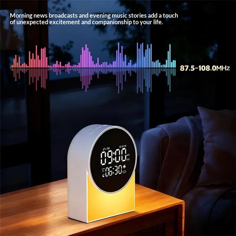 SM12 Multi-function Bluetooth-compatible Sleep Sound Machine Alarm Clock FM Radio LED Night Light with 20 White Noise Tracks - White