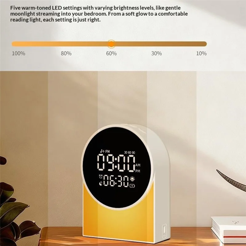 SM12 Multi-function Bluetooth-compatible Sleep Sound Machine Alarm Clock FM Radio LED Night Light with 20 White Noise Tracks - White