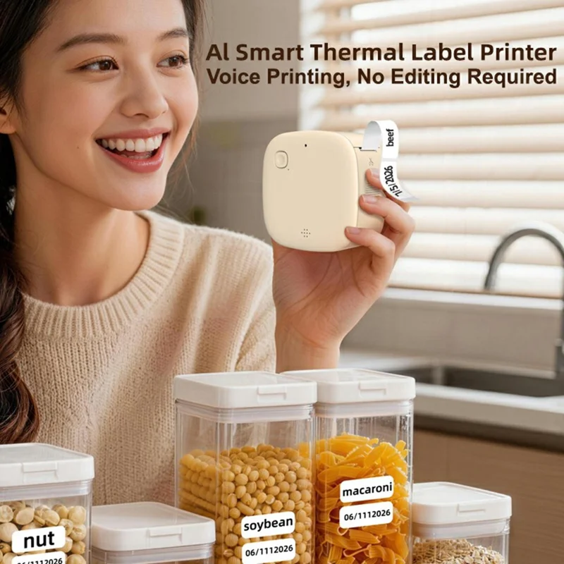 WP9539 AI Smart Thermal Label Printer Sprachsteuerung Tintenlos Tragbar 203 DPI - Haferfarbe