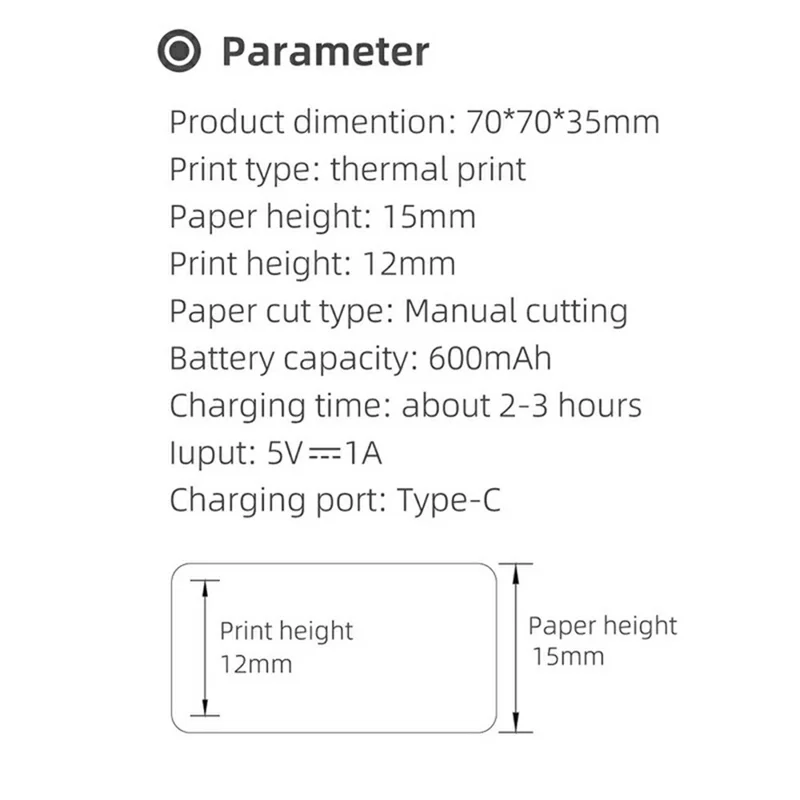 WP9529 Mini Thermal Label Printer Inkless 203dpi HD Printing Bluetooth-compatible APP Control for Home Office Organization - White