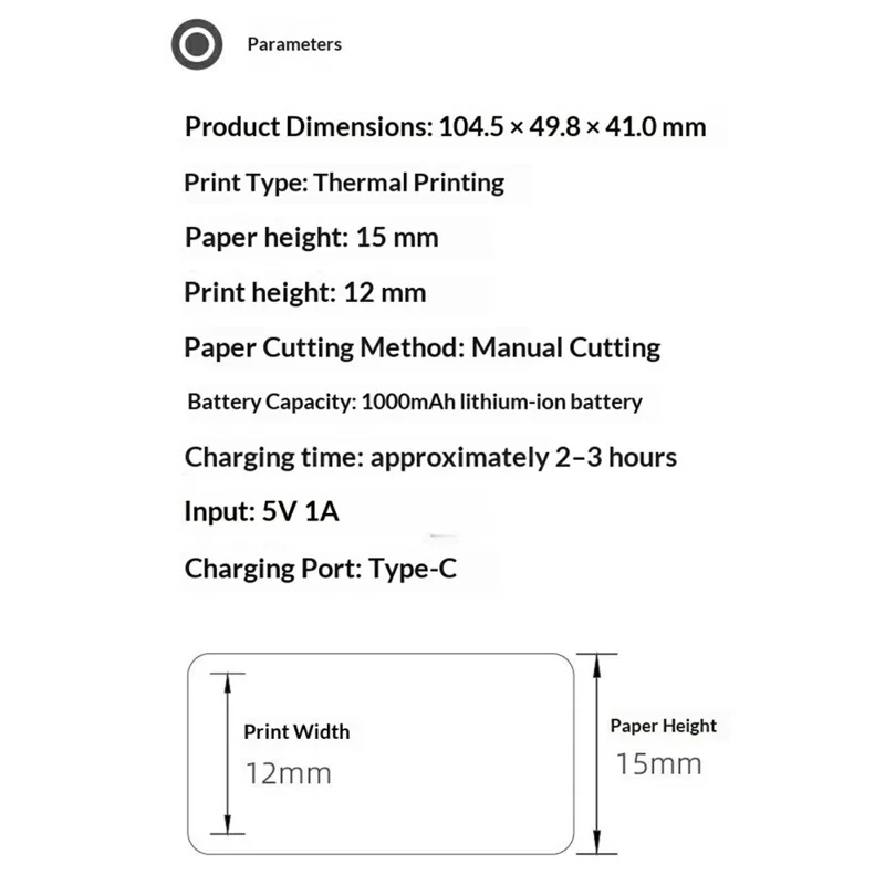 Impresora Térmica Mini WP9526 Sin Tinta, Impresora de Etiquetas Portátil con Bluetooth, 203dpi - Gris Blanco