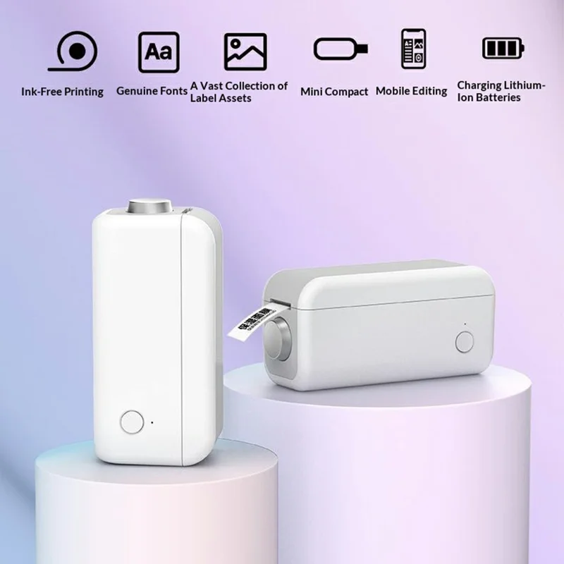 Impresora Térmica Mini WP9526 Sin Tinta, Impresora de Etiquetas Portátil con Bluetooth, 203dpi - Gris Blanco
