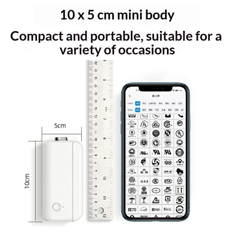 Impresora Térmica Mini WP9526 Sin Tinta, Impresora de Etiquetas Portátil con Bluetooth, 203dpi - Gris Blanco