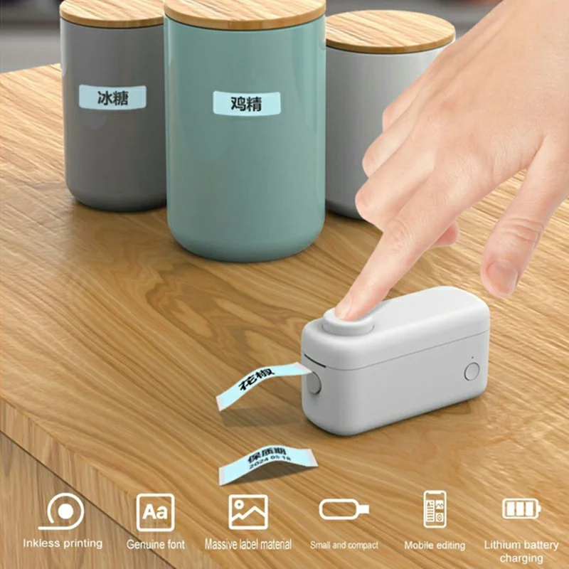 WP9528 Mini Thermal Label Printer Inkless Bluetooth-compatible 203dpi Portable with Cutter for Home Organization - White