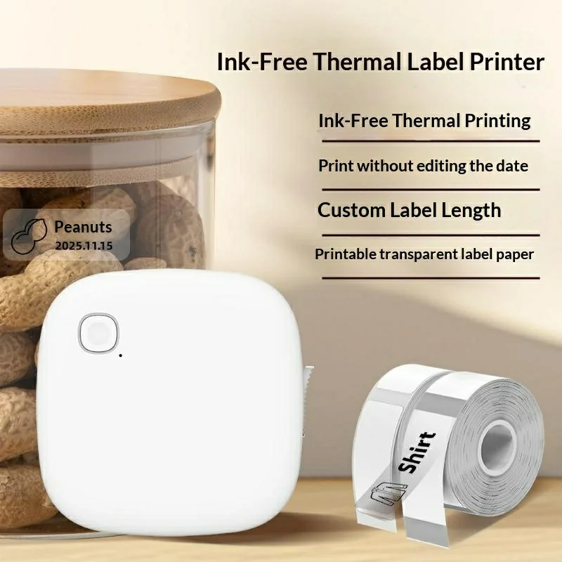 Impresora térmica de etiquetas mini WP9539 203 DPI con control por aplicación y Bluetooth, portátil para hogar y oficina, versión estándar - Blanco