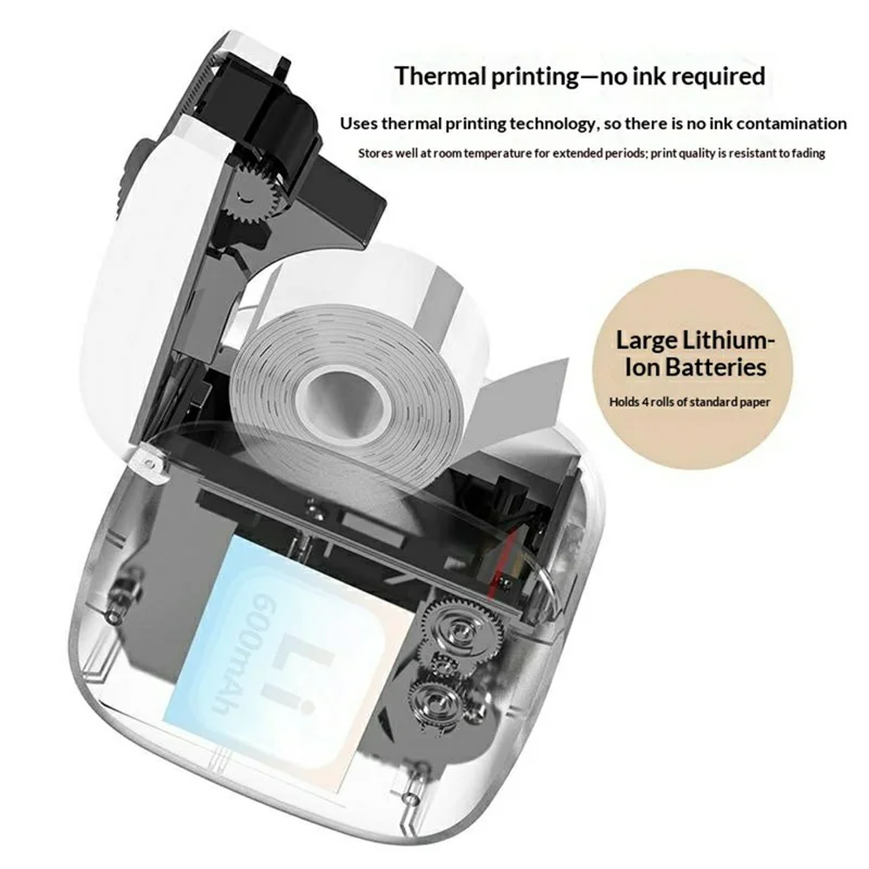 Impresora térmica de etiquetas mini WP9539 203 DPI con control por aplicación y Bluetooth, portátil para hogar y oficina, versión estándar - Blanco