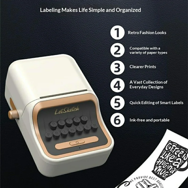 WP9520 Portable Label Maker 1000mAh Battery Bluetooth-compatible Thermal 200dpi Printer for Home Organization - White