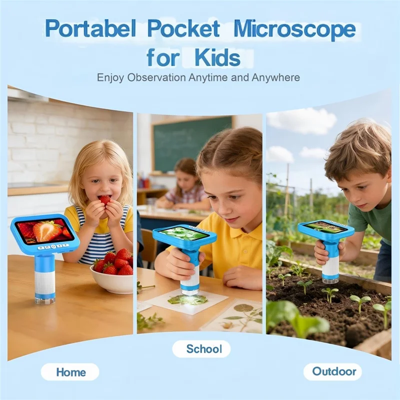 KM28 4.3 Inch Digital Microscope 1000X Magnification 1080P Video Recording 9-LED Light for Kids Science Exploration