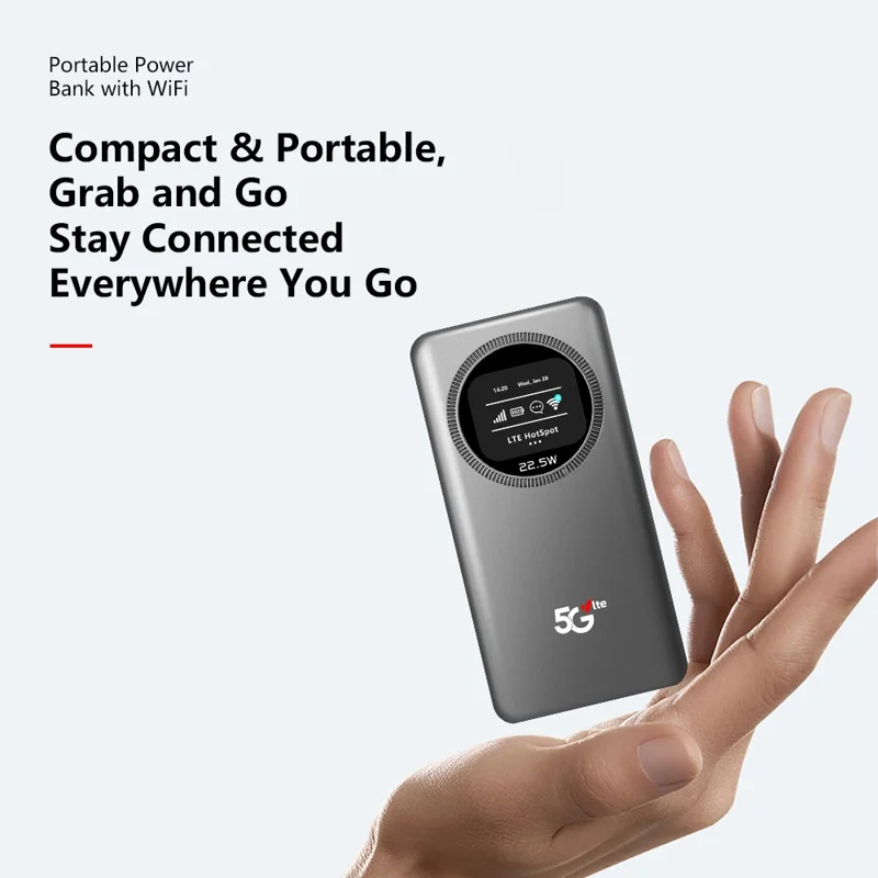 M19-E 5G LTE Portable Dual-Band WiFi 6 Wireless Router 22.5W Fast Charging with OLED Display and Power Bank Function, Eurasian Version