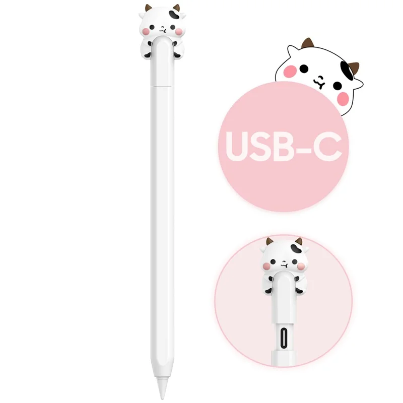AHASTYLE PT129-3 Manchon en silicone pour Apple Pencil (USB-C) Coque de protection légère pour stylet - Petit vache - Blanc