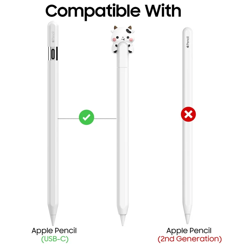 AHASTYLE PT129-3 Manchon en silicone pour Apple Pencil (USB-C) Coque de protection légère pour stylet - Petit vache - Blanc
