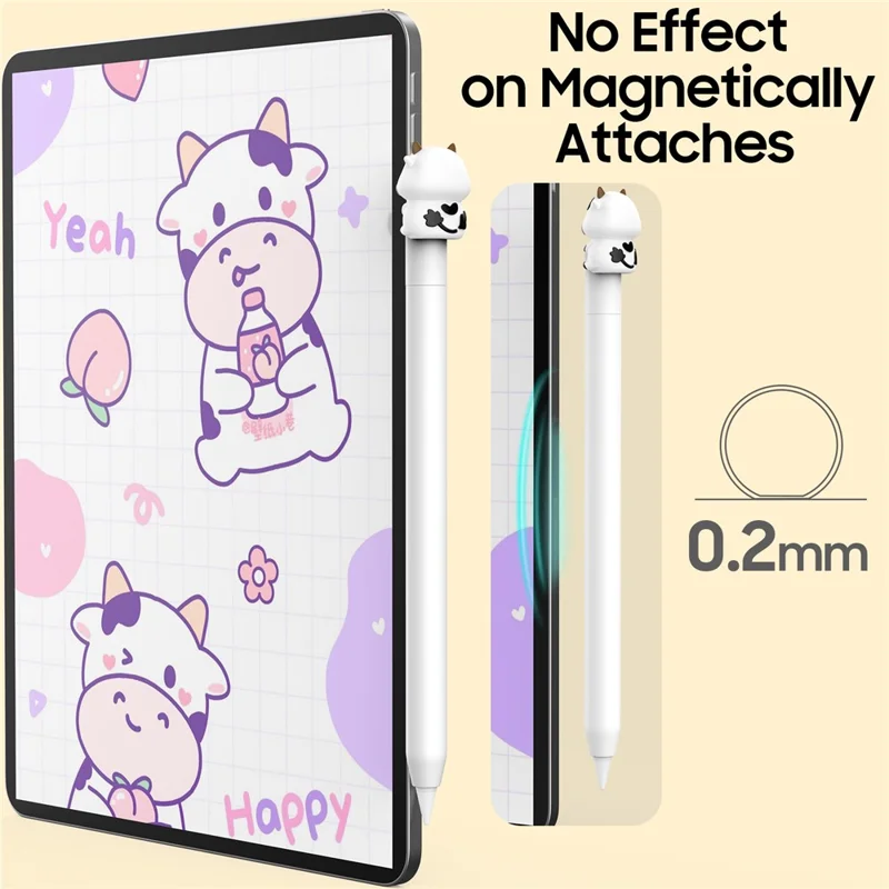 AHASTYLE PT129-3 Manchon en silicone pour Apple Pencil (USB-C) Coque de protection légère pour stylet - Petit vache - Blanc